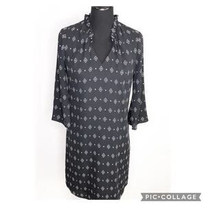 WHBM black white geometric ruffle trim shift dress size 4